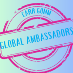 Carr Gomm Global Ambassador logo - Print circle on a bleu and green gradient background