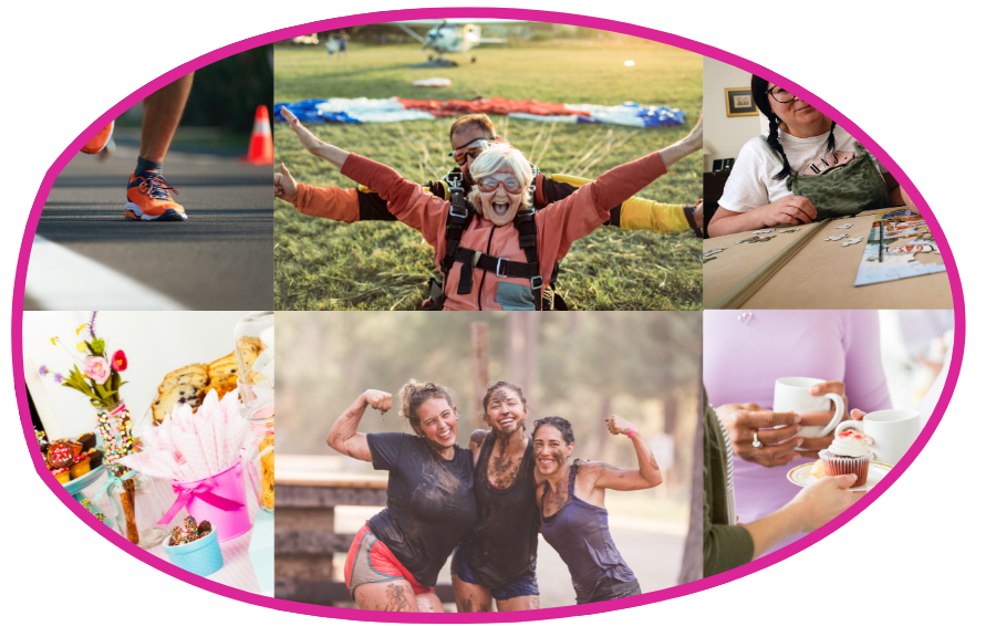 A collage of people doing fundraising activities