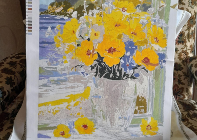 A paint by numbers kit for of sunflowers