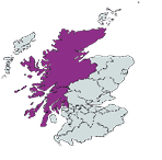 A map of Scotland. Argyll & Bute and Highland are cololured purple.